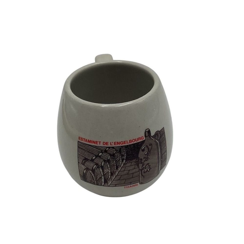 Vintage French Stoneware Mug Wine Barrel Etching 4" Brown